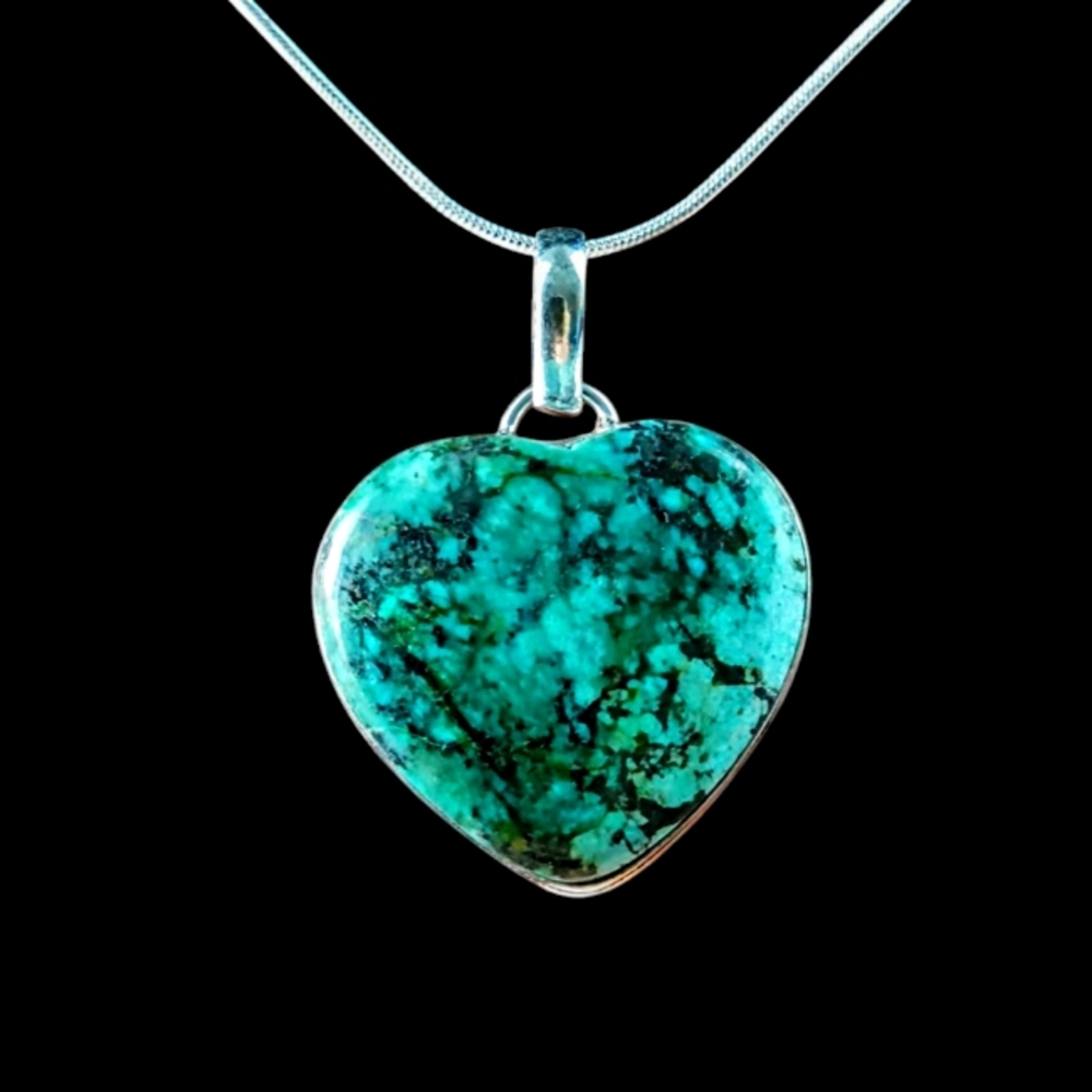 Natural African Turquoise 925 Sterling Silver  Heart Shaped Pendant Necklace